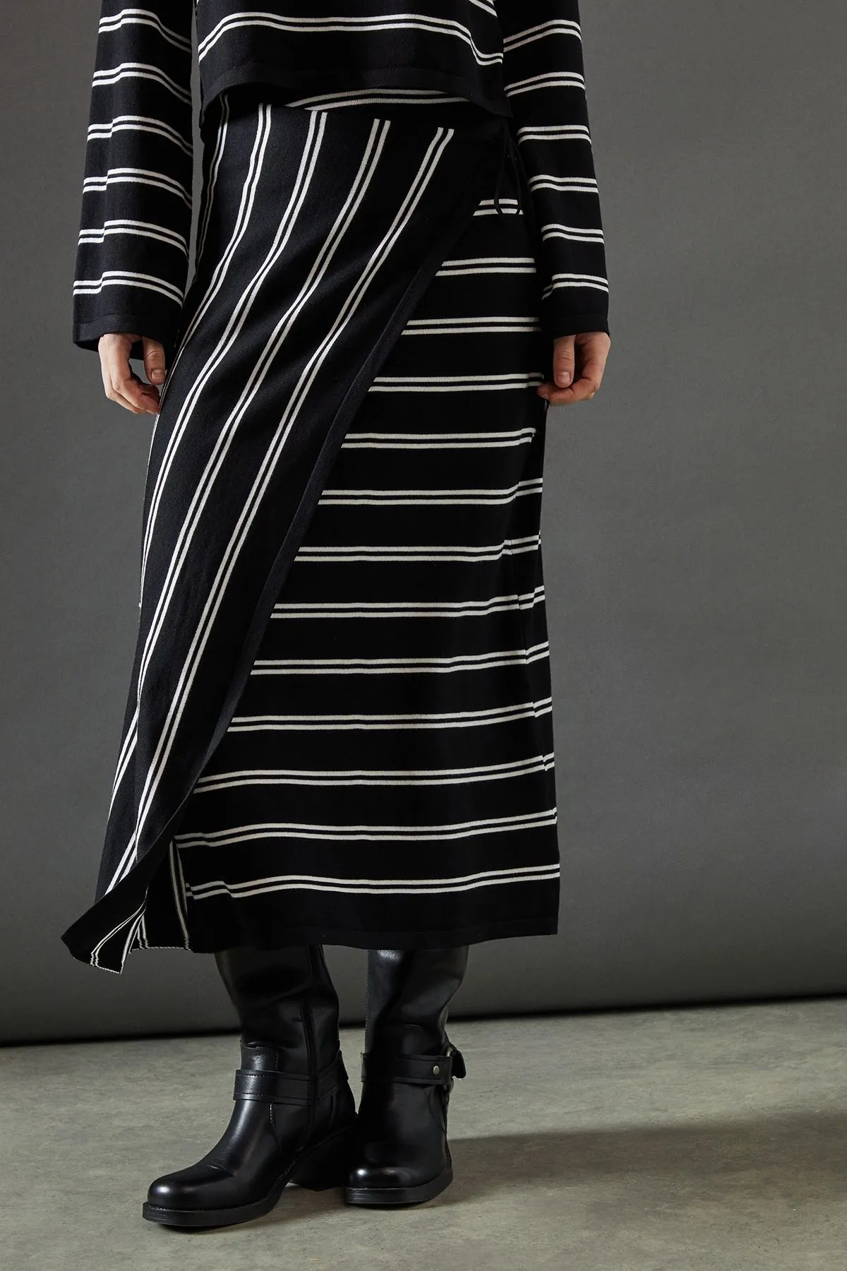 Stripe Knitted Wrap Skirt Co Ord