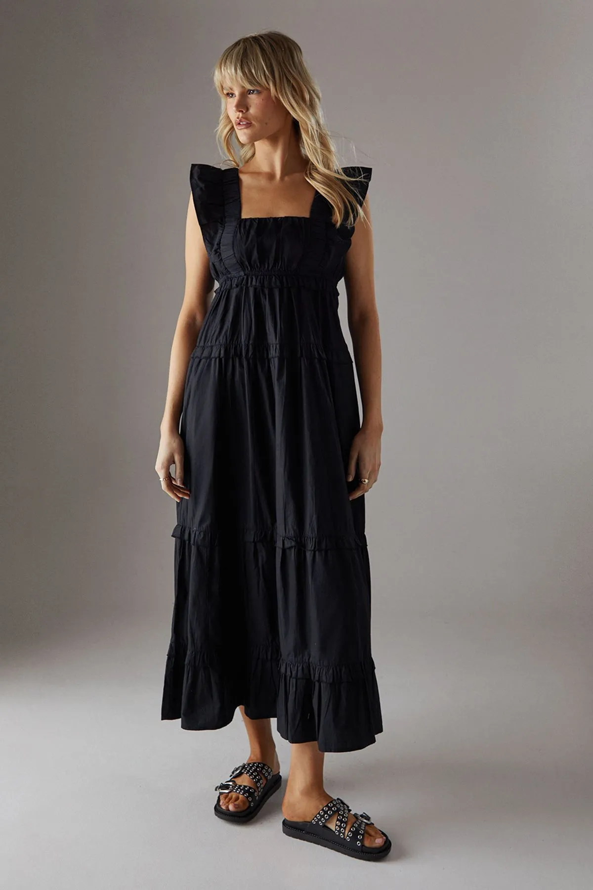 Poplin Frill Tier Midi Sundress
