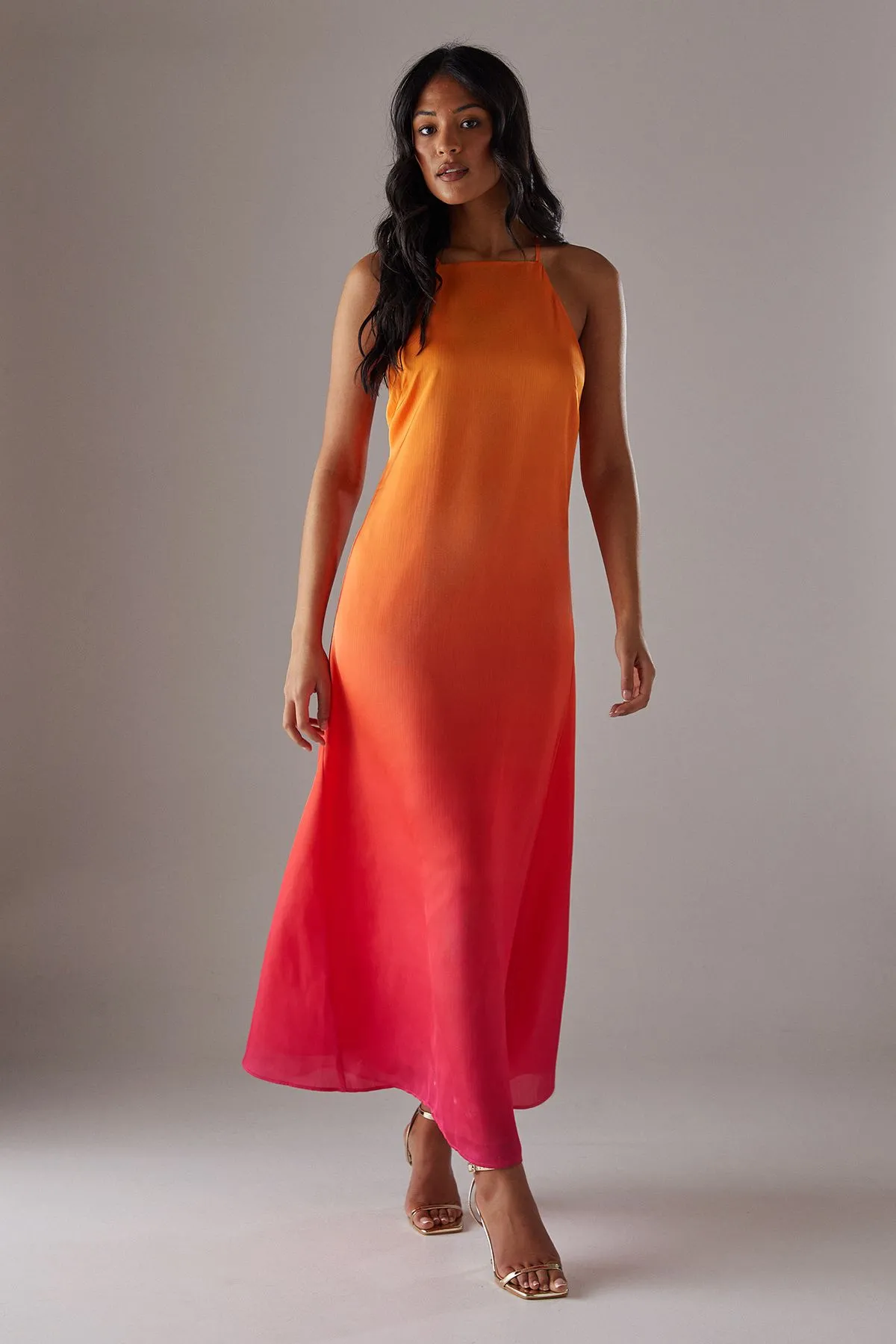 Ombre Strappy Satin Maxi Sundress