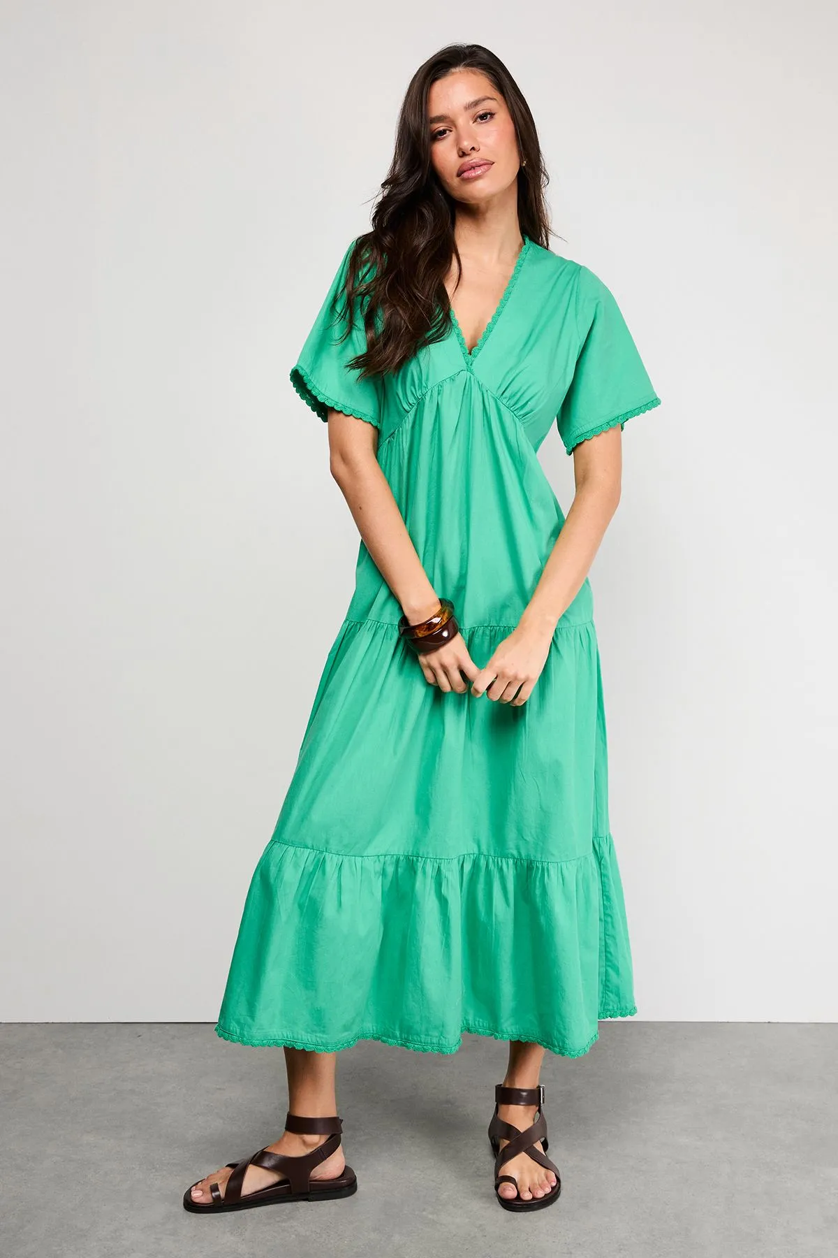 Petite Poplin Whipstitch Trim Midi Smock Dress