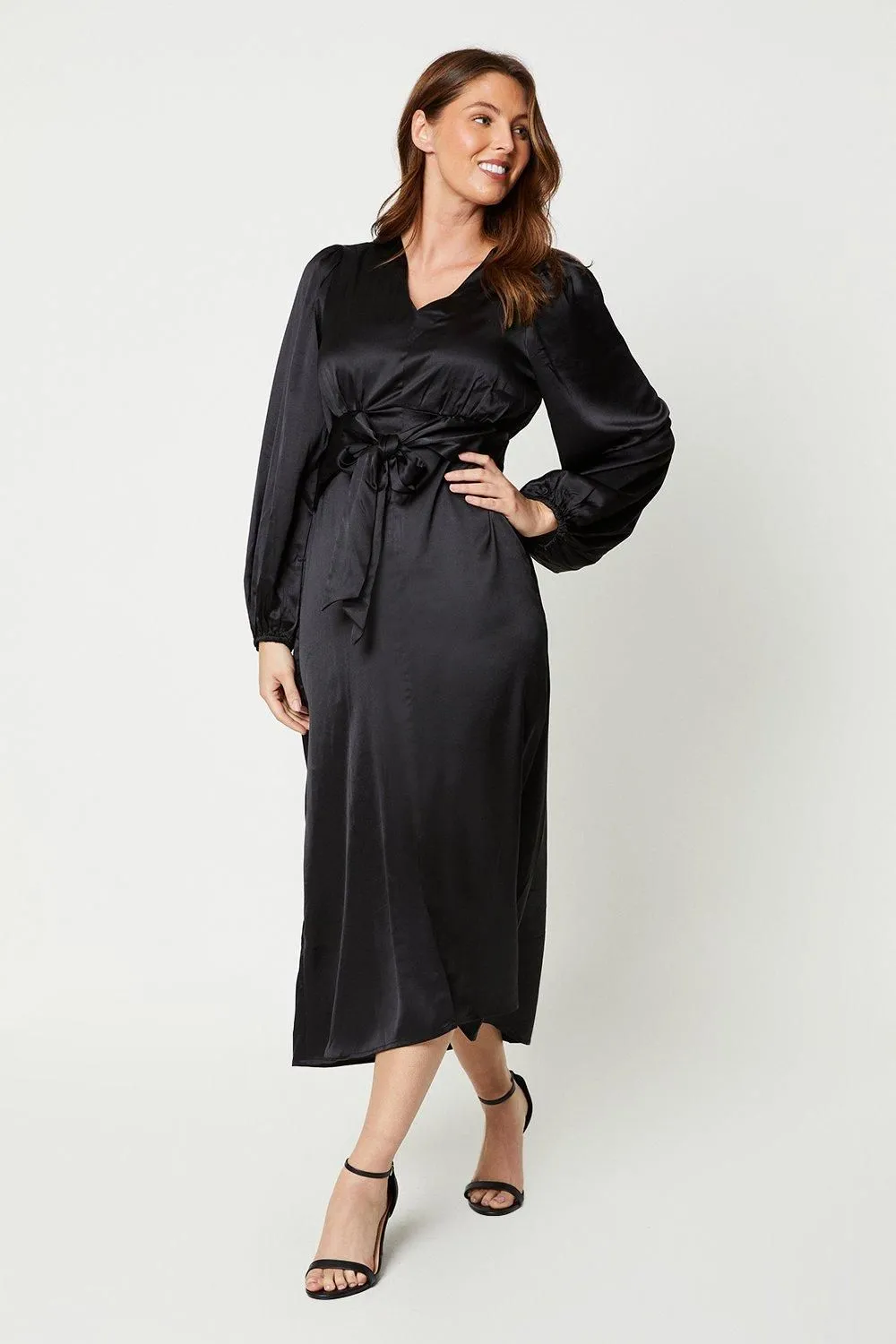 Satin Tie Front Midi Dress