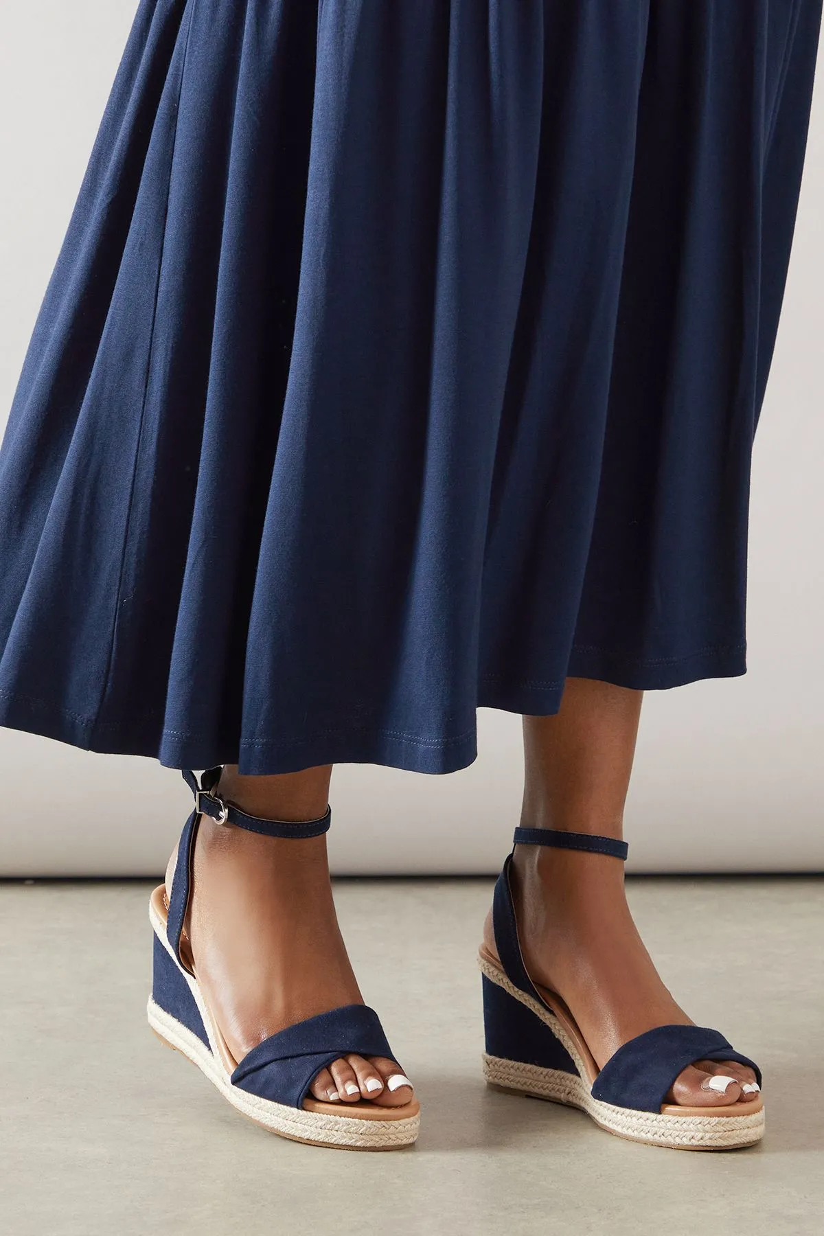 Wide Fit Richie Soft Twist Rope Detail Wedge Sandals