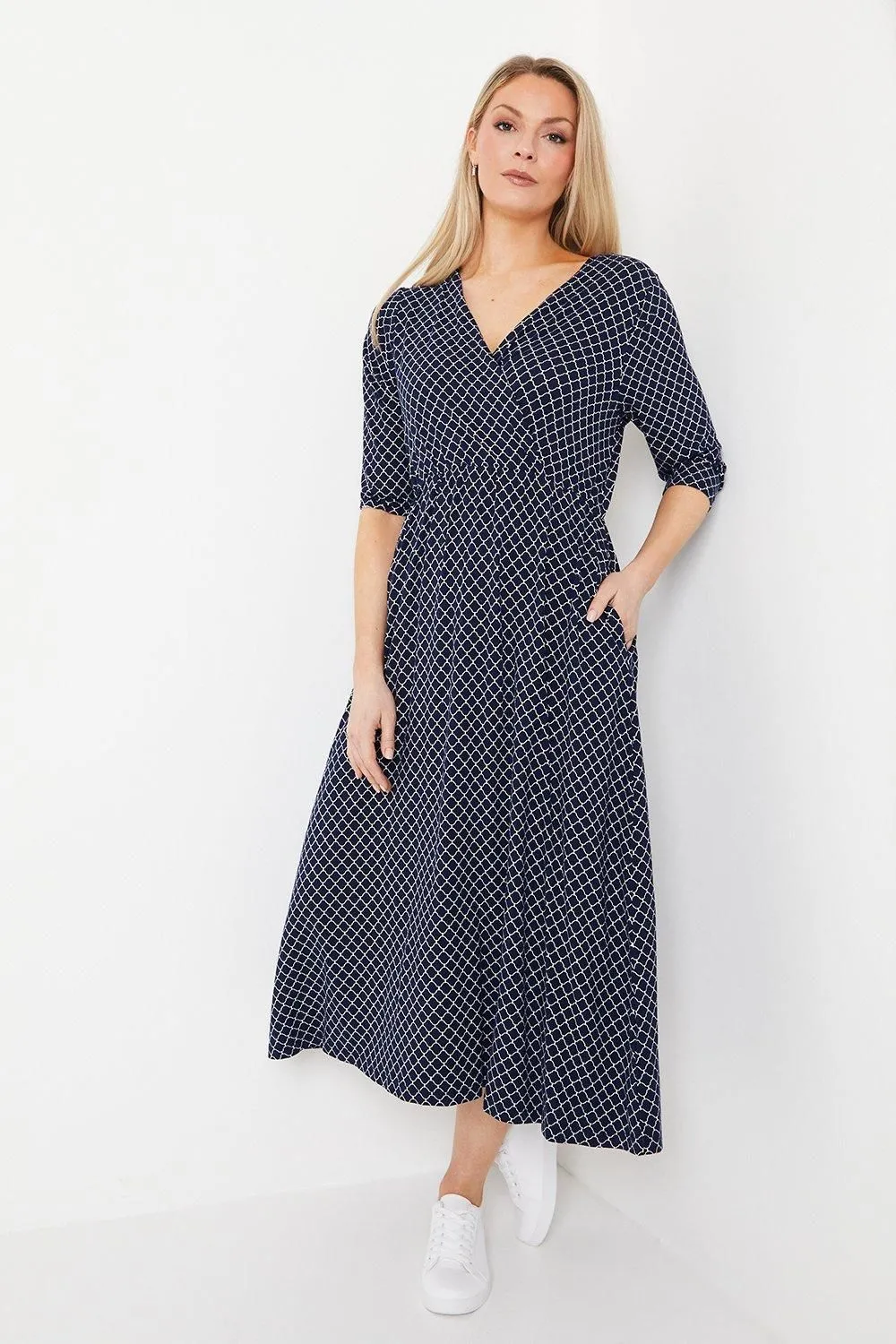 Print Jersey Wrap Midi Dress