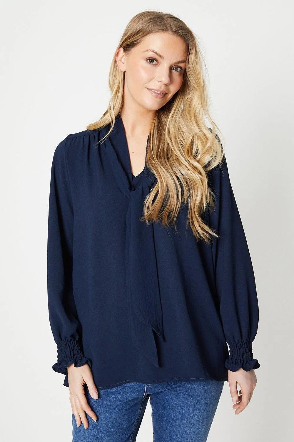 Tall Tie Front Shirred Cuff Top