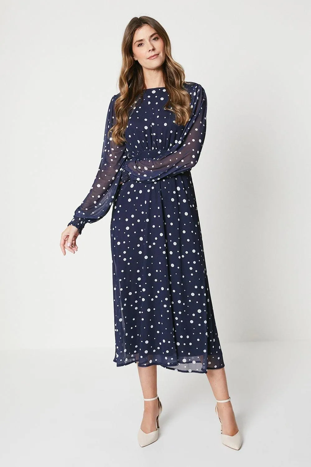 Tall Print Mesh Empire Midi Dress