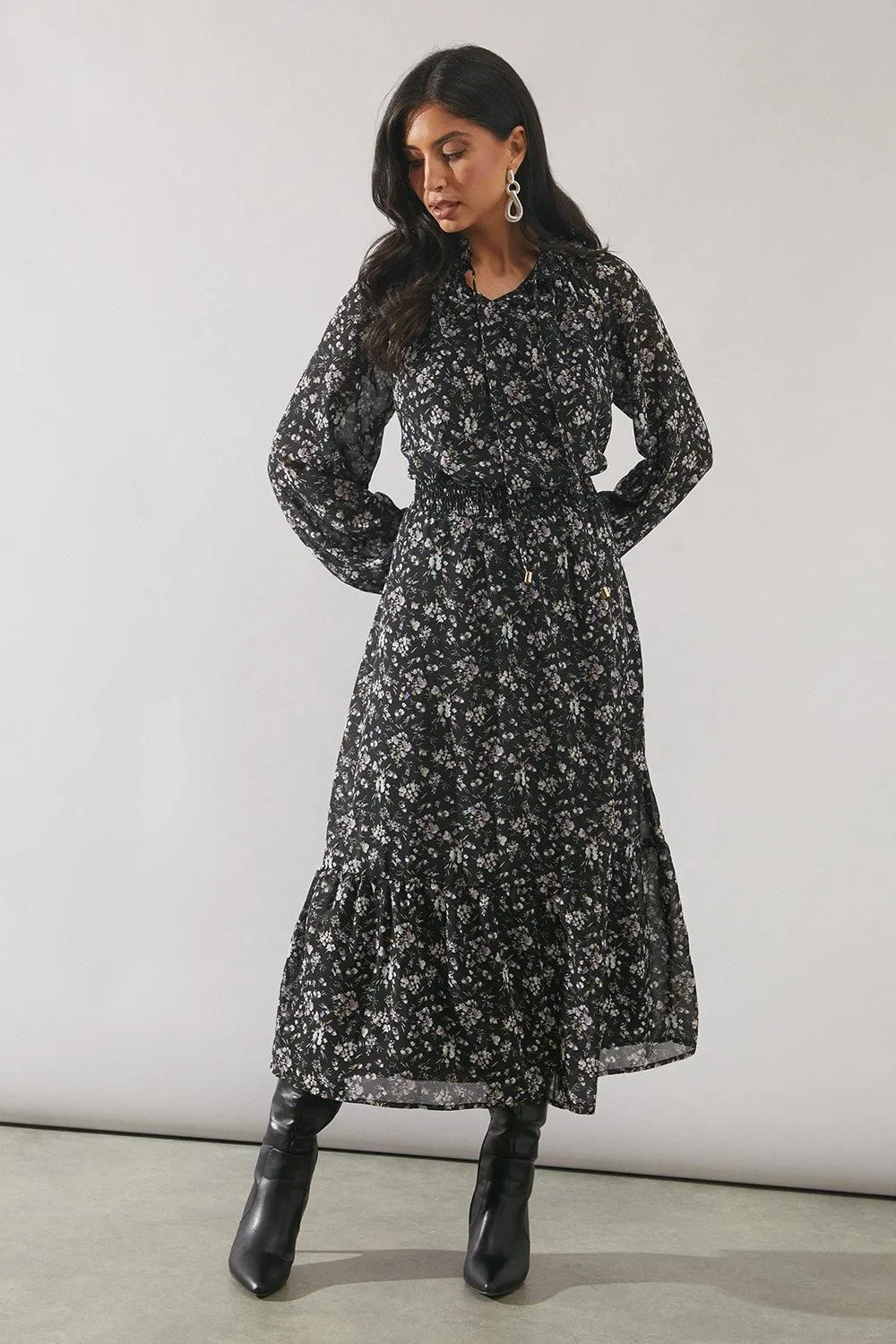 Printed Tie Detail Maxi Dress