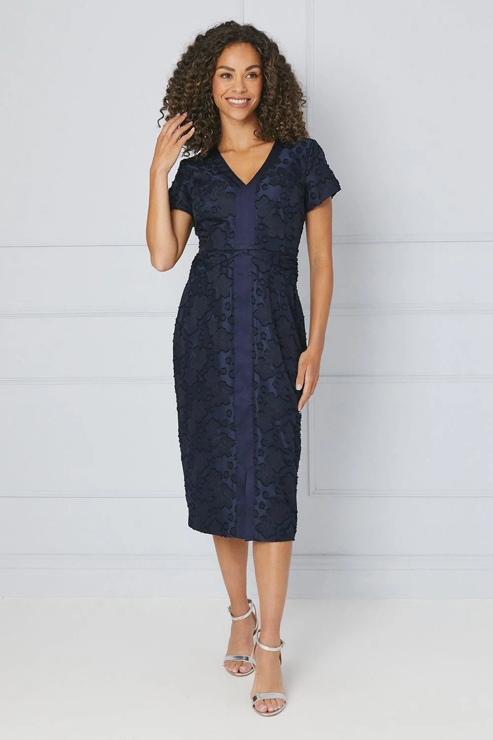 Occasion Floral Jacquard Satin Insert Pencil Dress