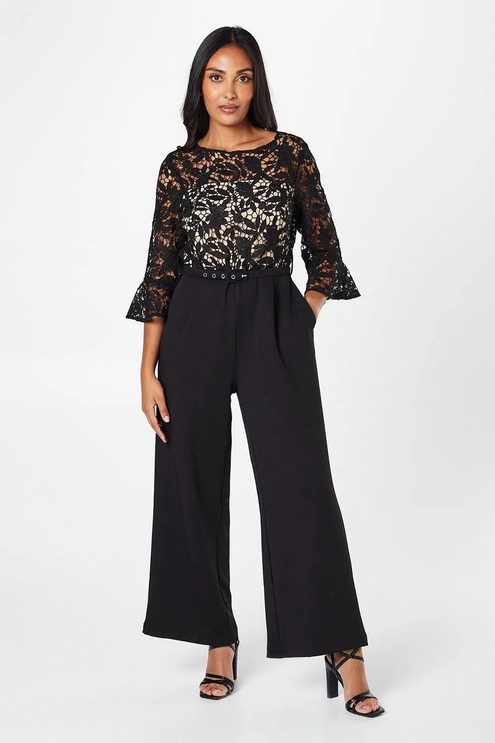 Petite Lace Ruffle Sleeve Jumpsuit
