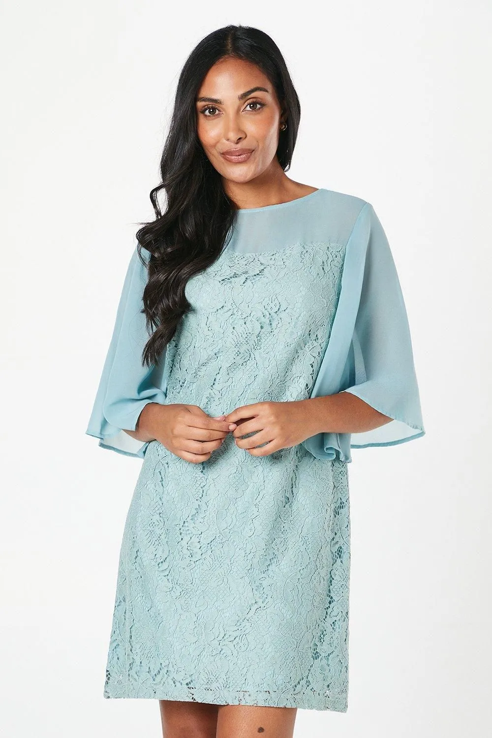 Petite Lace Chiffon Sleeve Shift Dress