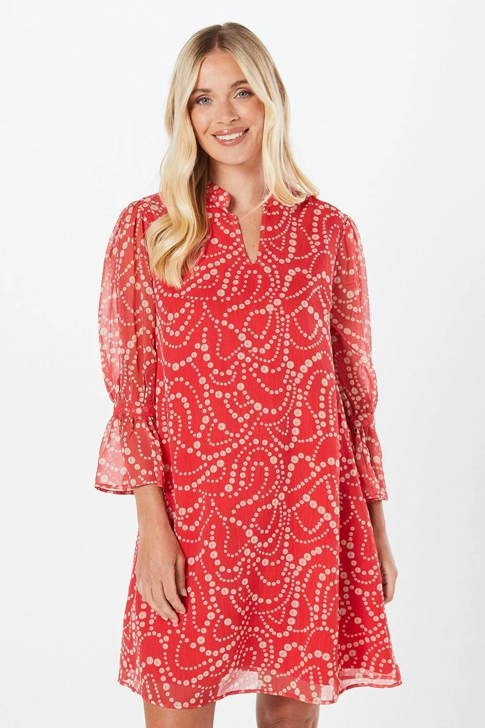 Petite Coral Spot V-neck Shift Dress