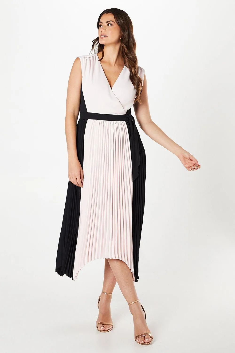 Colour Block Pleated Midaxi Dress