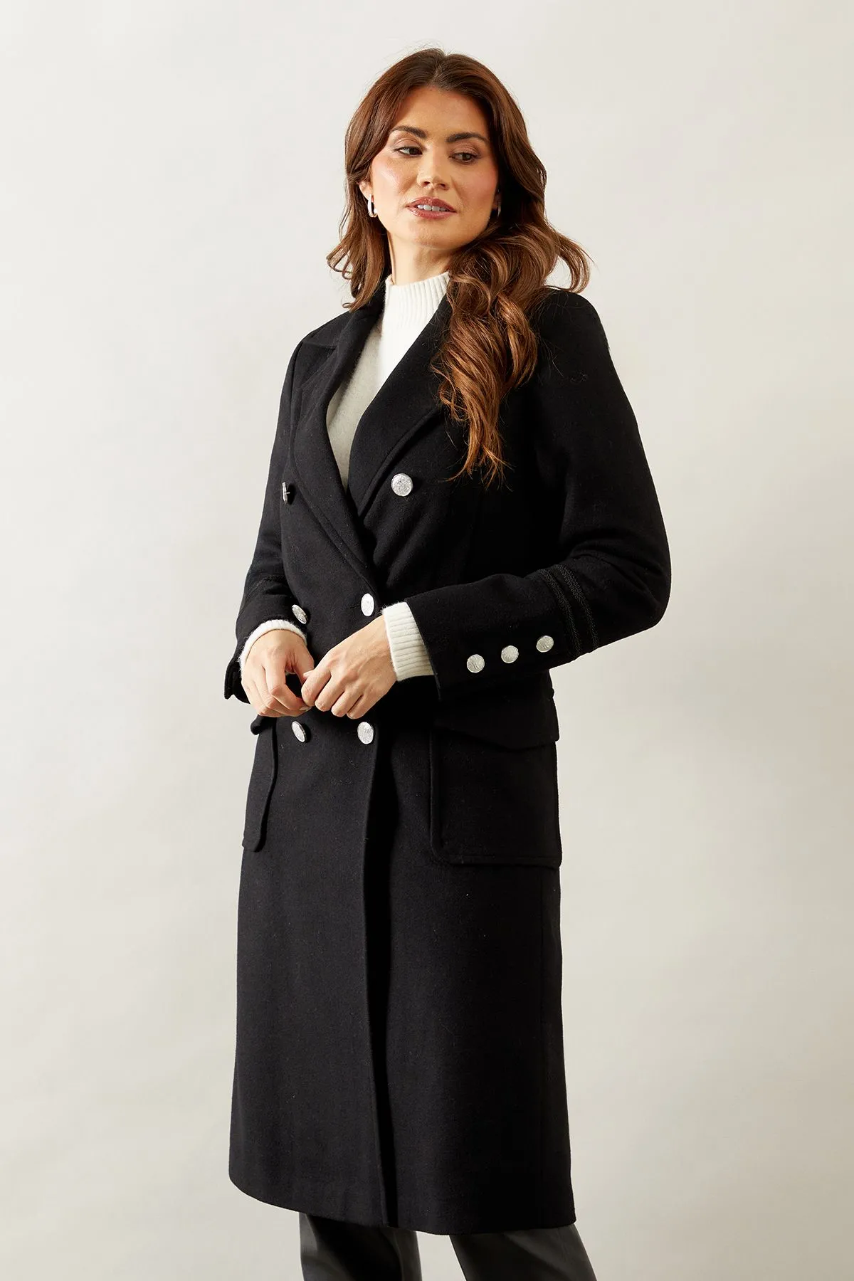 Military Double Breasted Trim Detail Coat