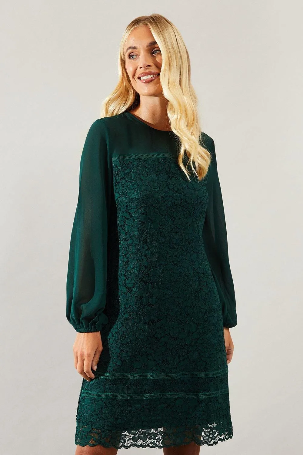 Petite Occasion Lace Chiffon Sleeve Shift Dress