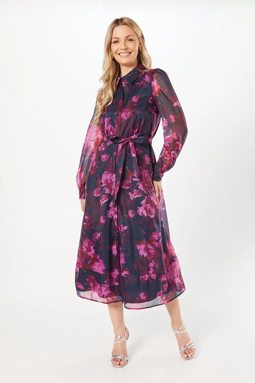 Occasion Floral Organza Shirt Midi Dress