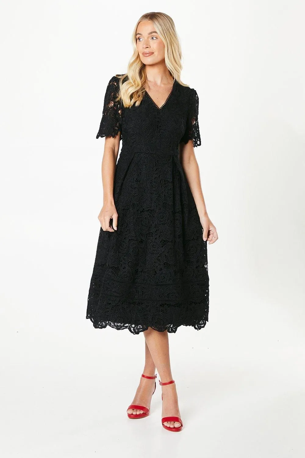 Petite Occasion Lace Fit & Flare Midi Dress