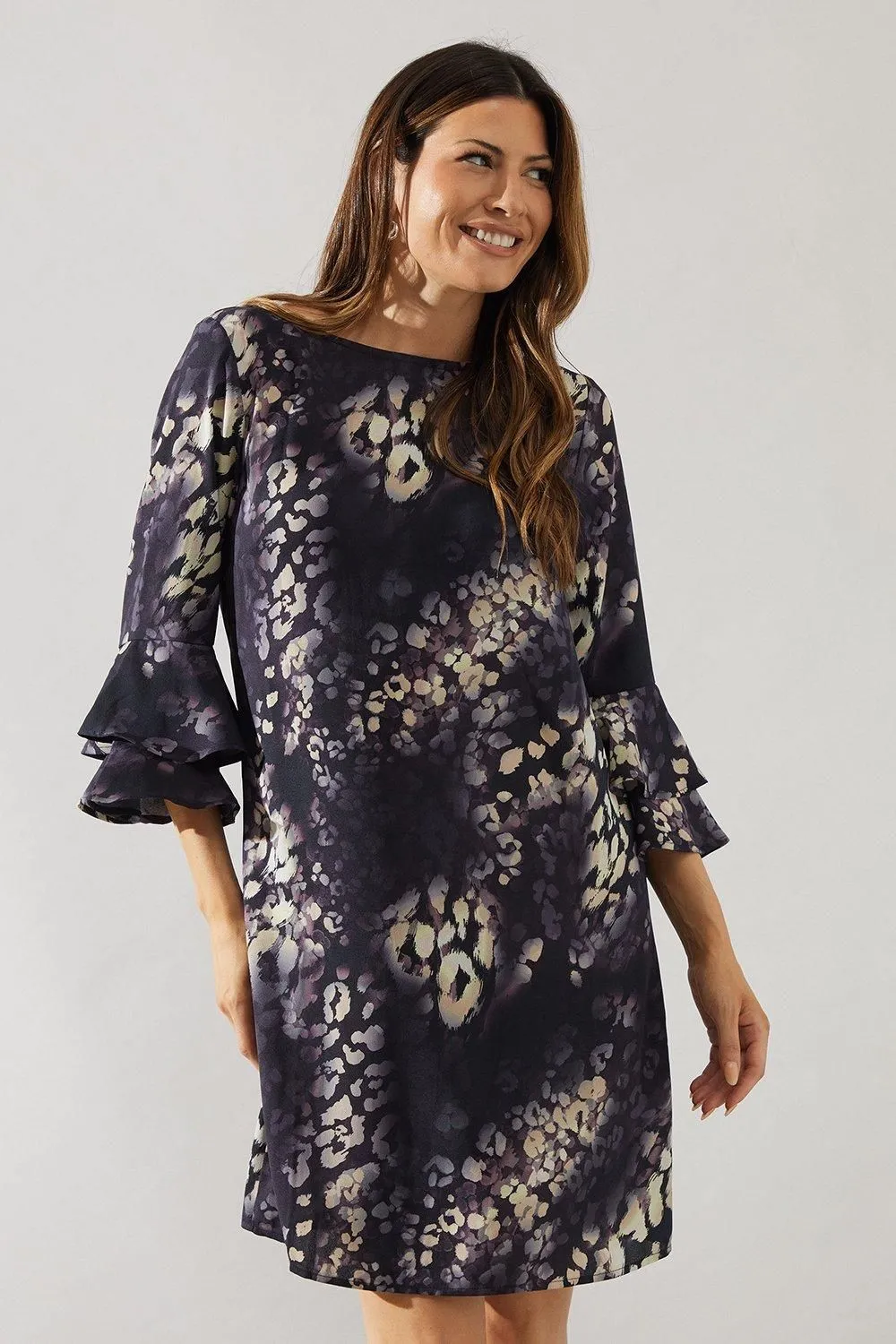 Animal Print Flute Sleeve Shift Dress