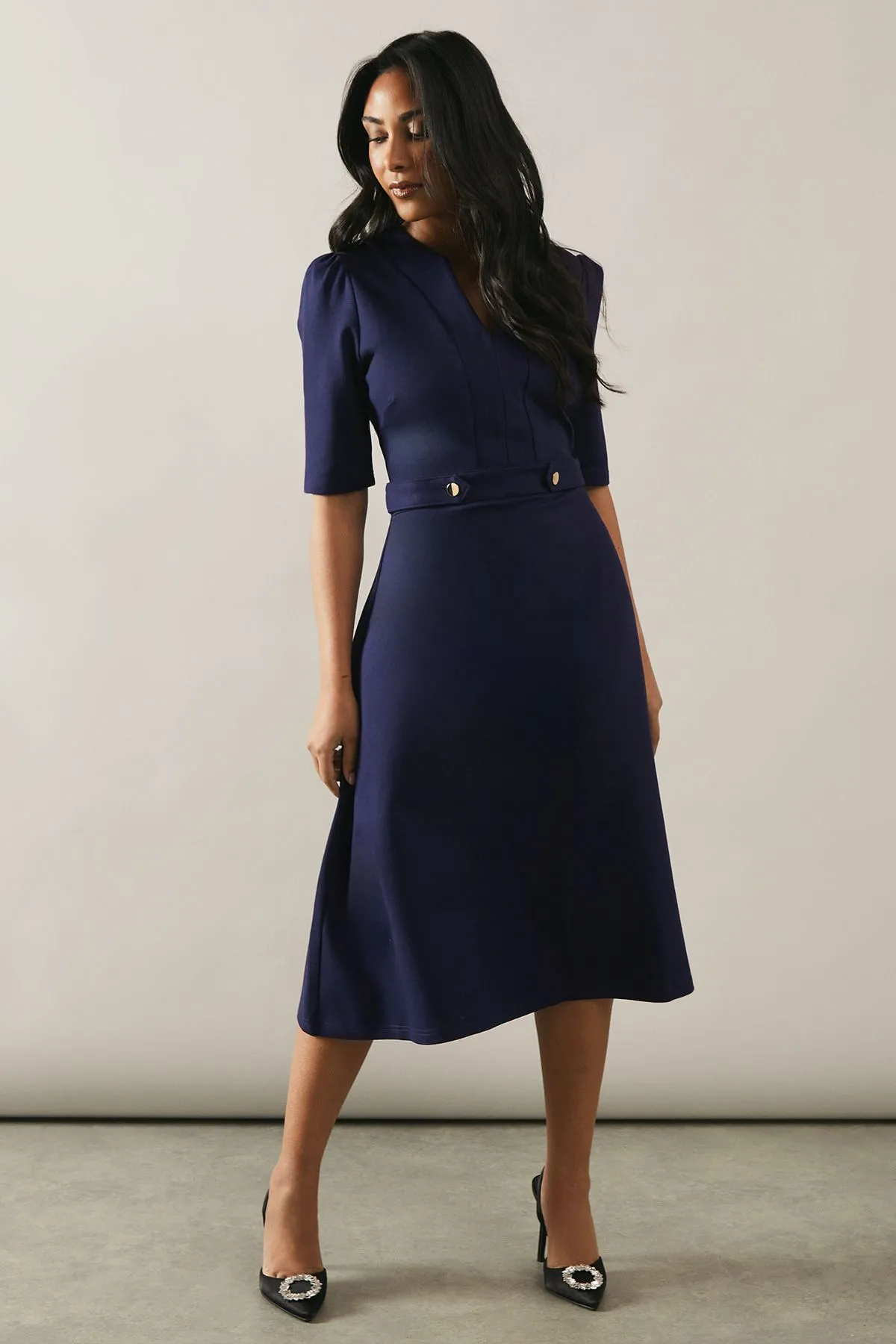 Petite Tab Waist Ponte Midi Dress