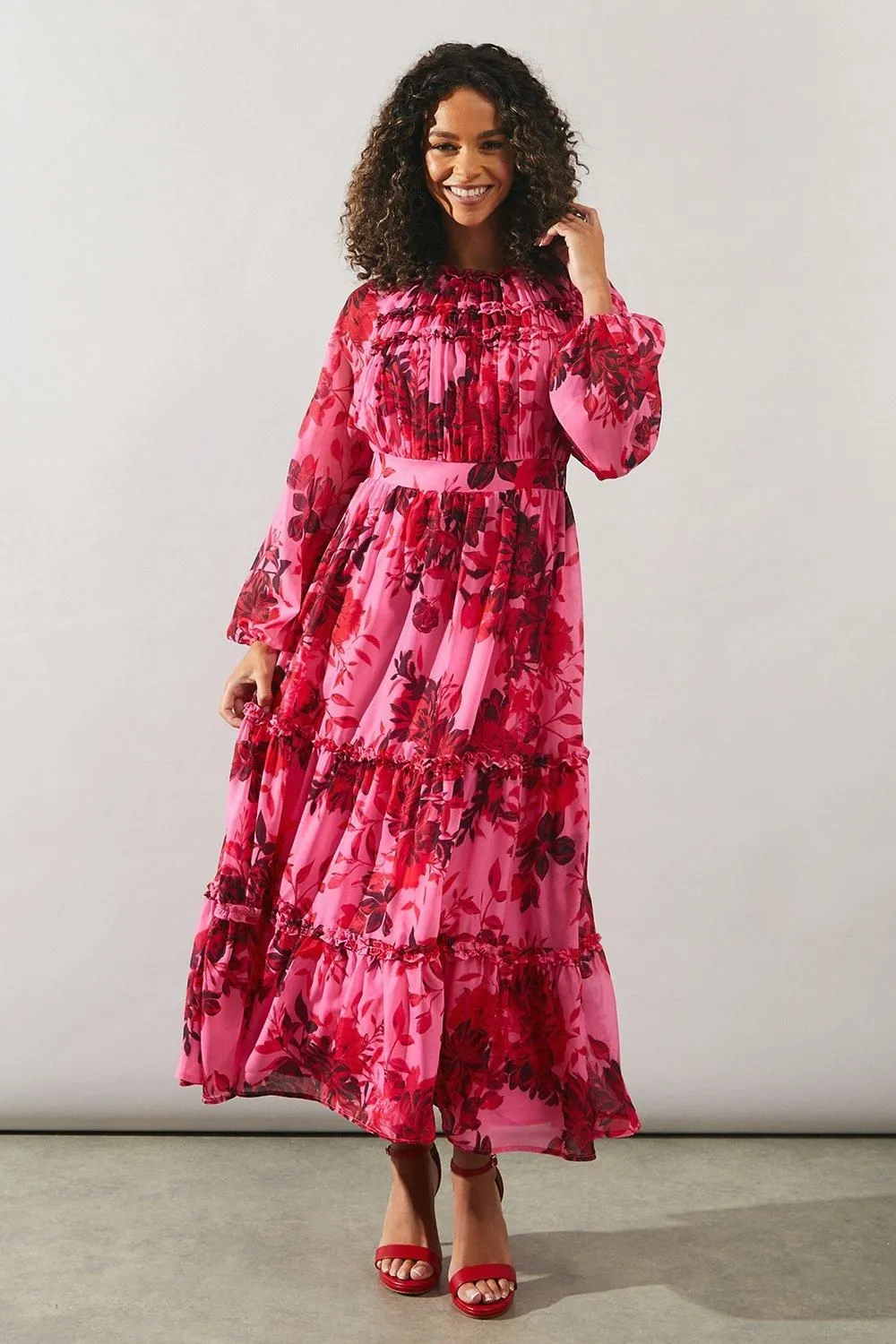 Occasion Floral Shirred Midaxi Dress