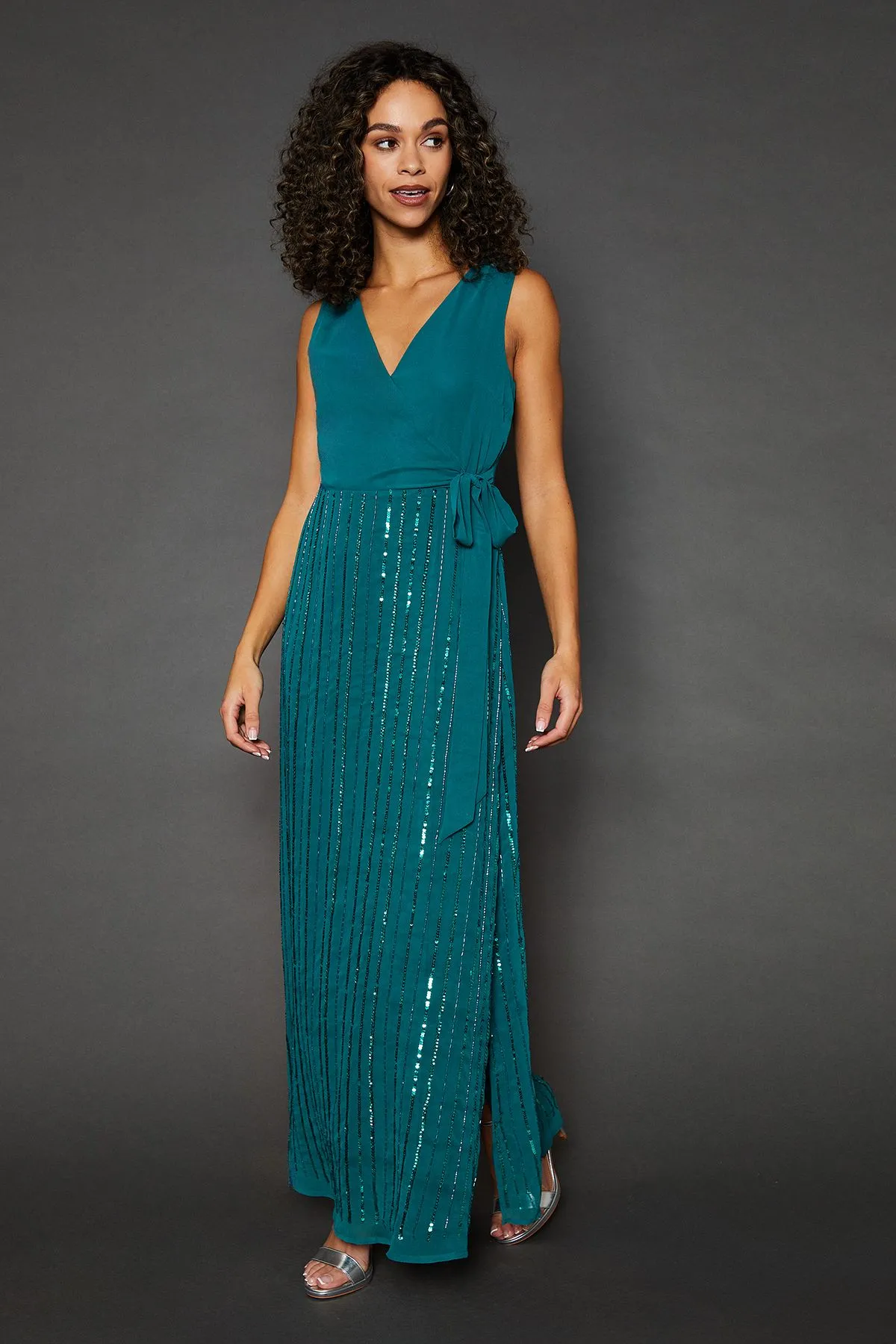 Occasion Linear Embellishment Wrap Maxi Dress