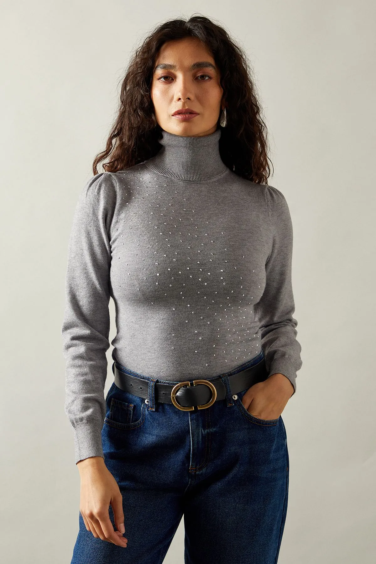 Foil Embellished Roll Neck Jumper