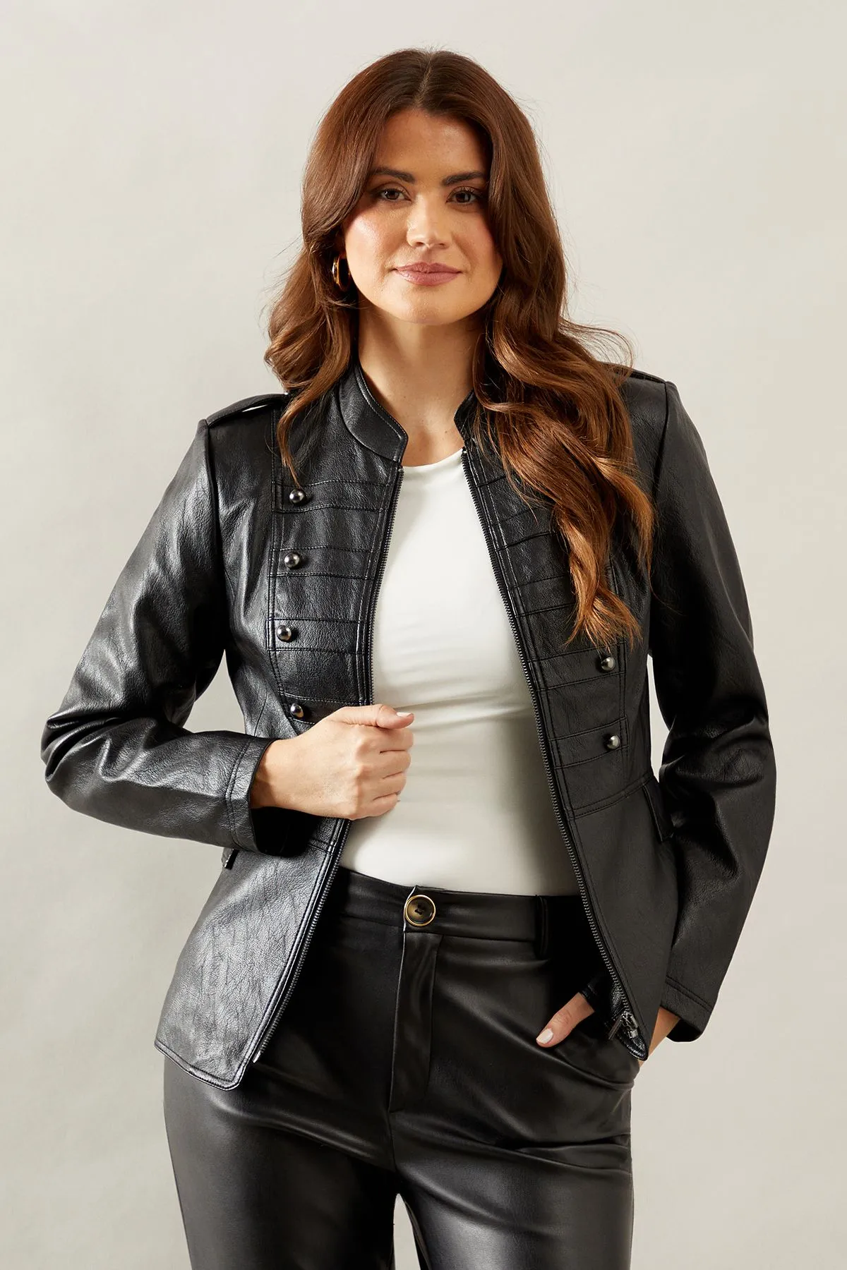 Military Faux Leather Jacket