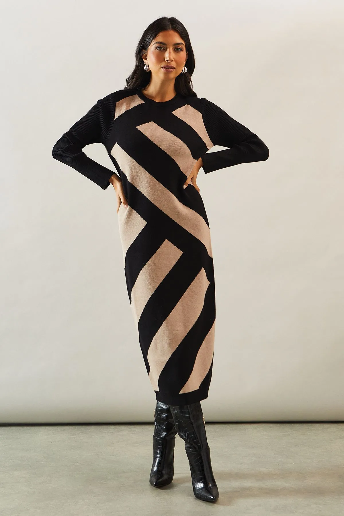 Diagonal Stripe Midi Dress