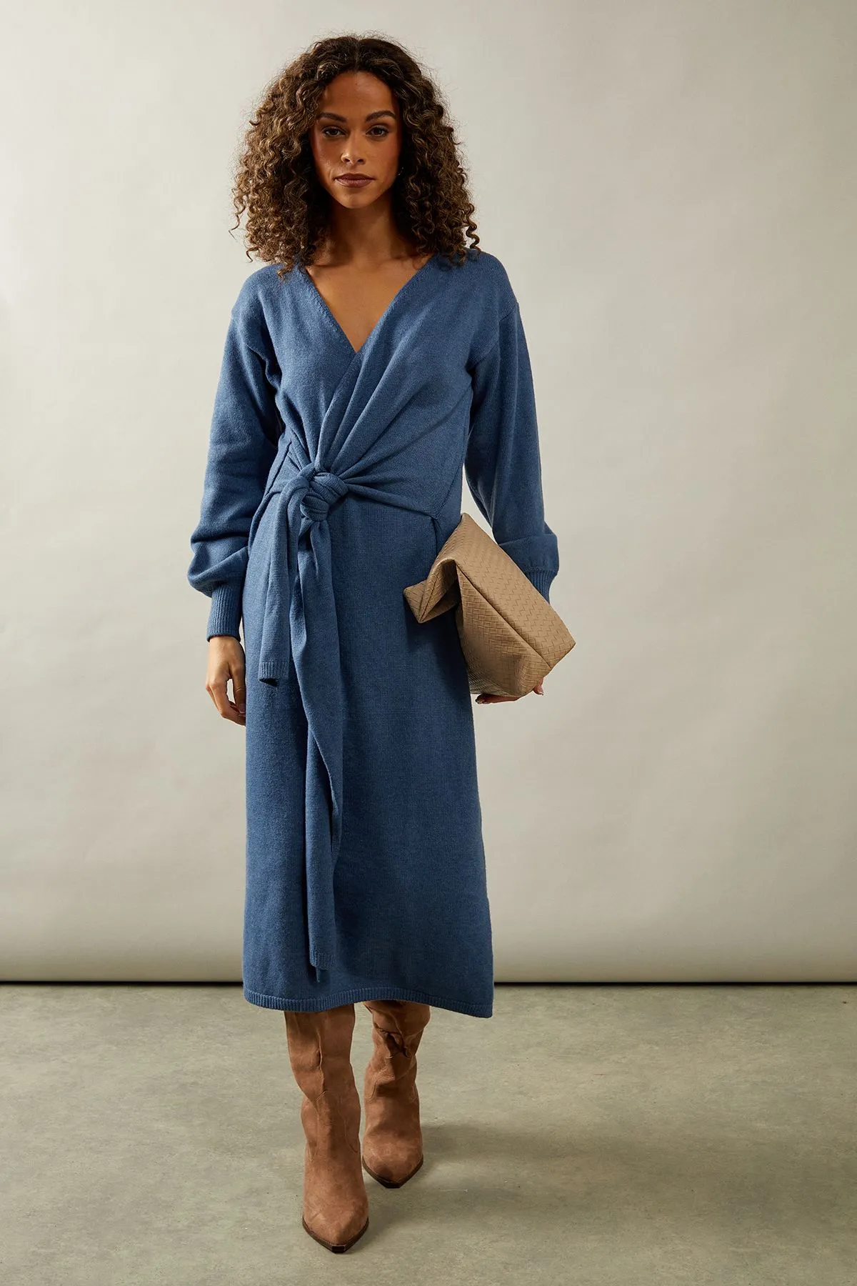 Slouchy Wrap Midi Jumper Dress