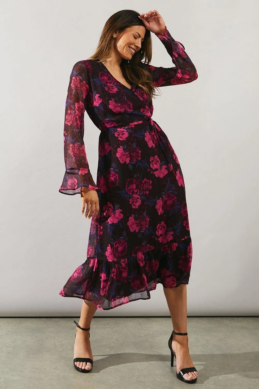 Berry Floral Print Midi Dress