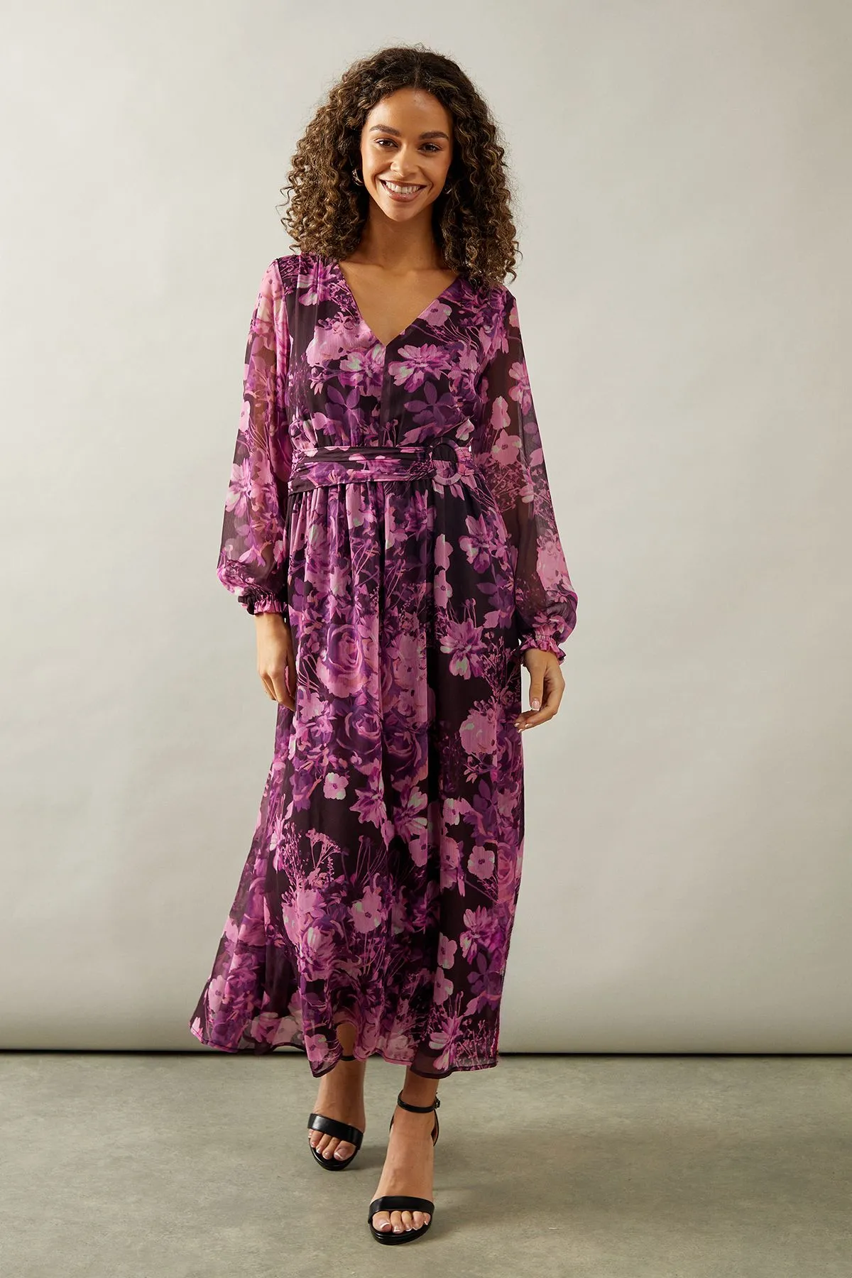 Occasion Floral Buckle Detail Midaxi Dress