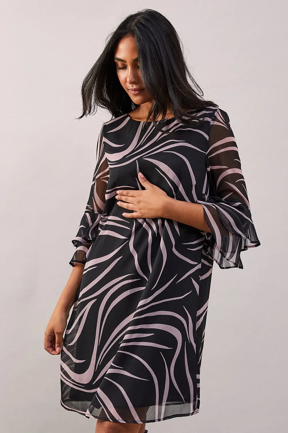 Petite Swirl Print Sleeve Shift Dress