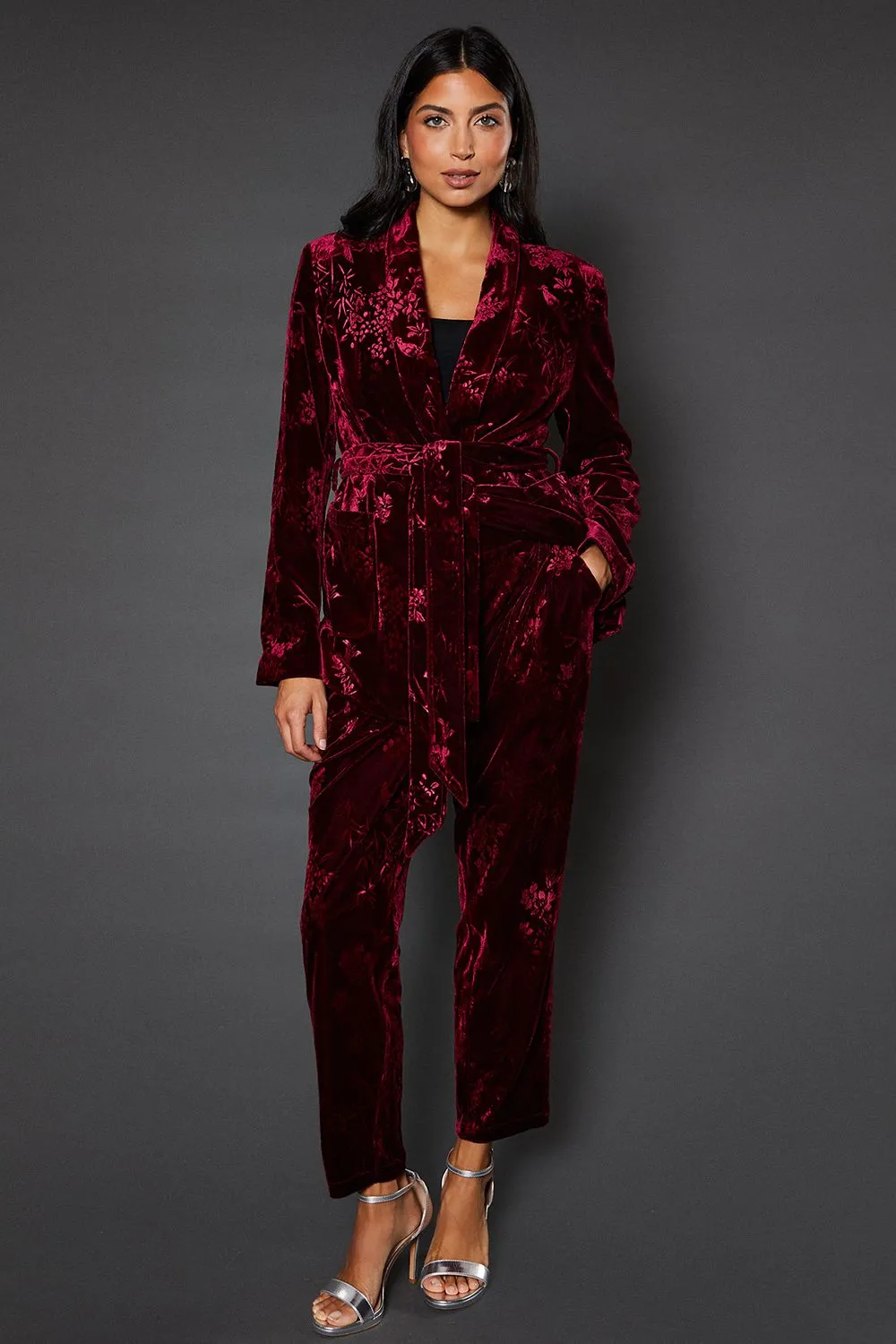 Floral Velvet Tapered Trousers