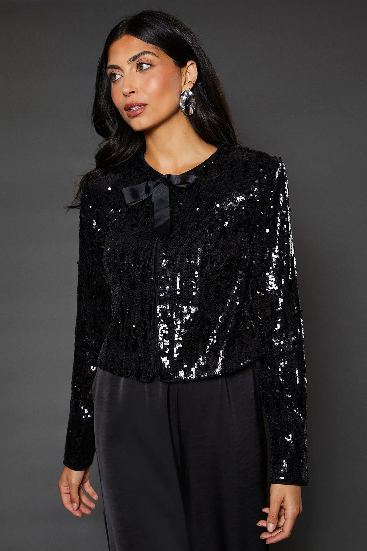 Sequin Tie Detail Jacket