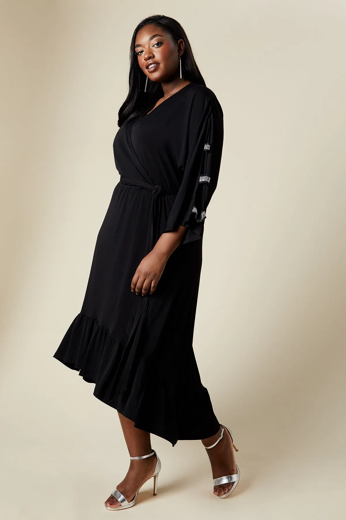 Curve Kimono Sleeve Embellished Midi Wrap Dress