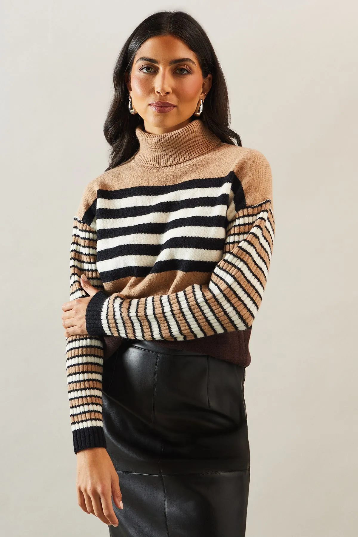 Striped Roll Neck Slouchy Jumper