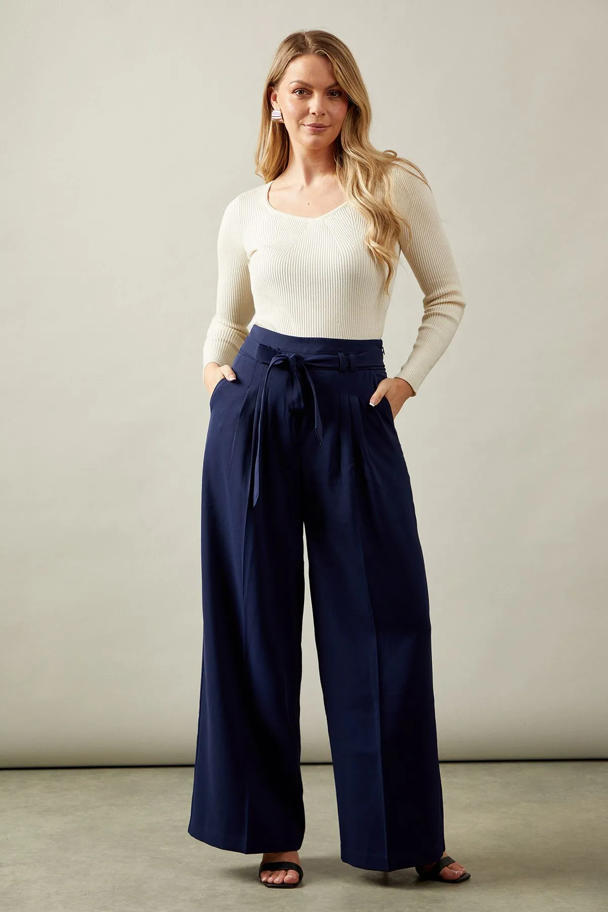 Self Belted Wide Leg Trouser