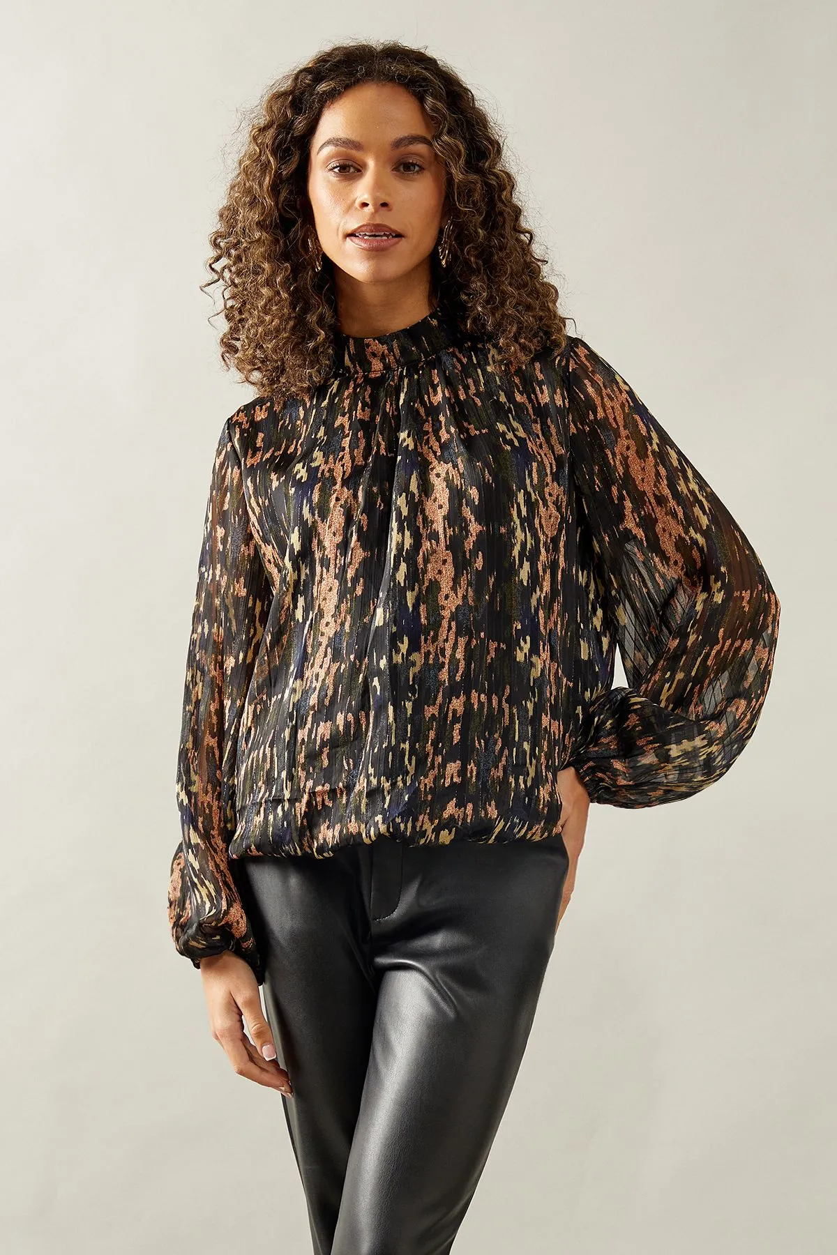Blurred Animal High Neck Blouse