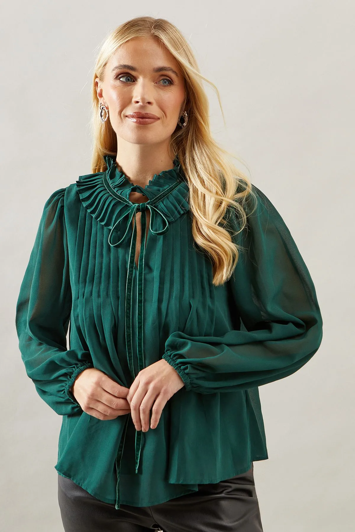 Petite Velvet Trim Georgette Blouse