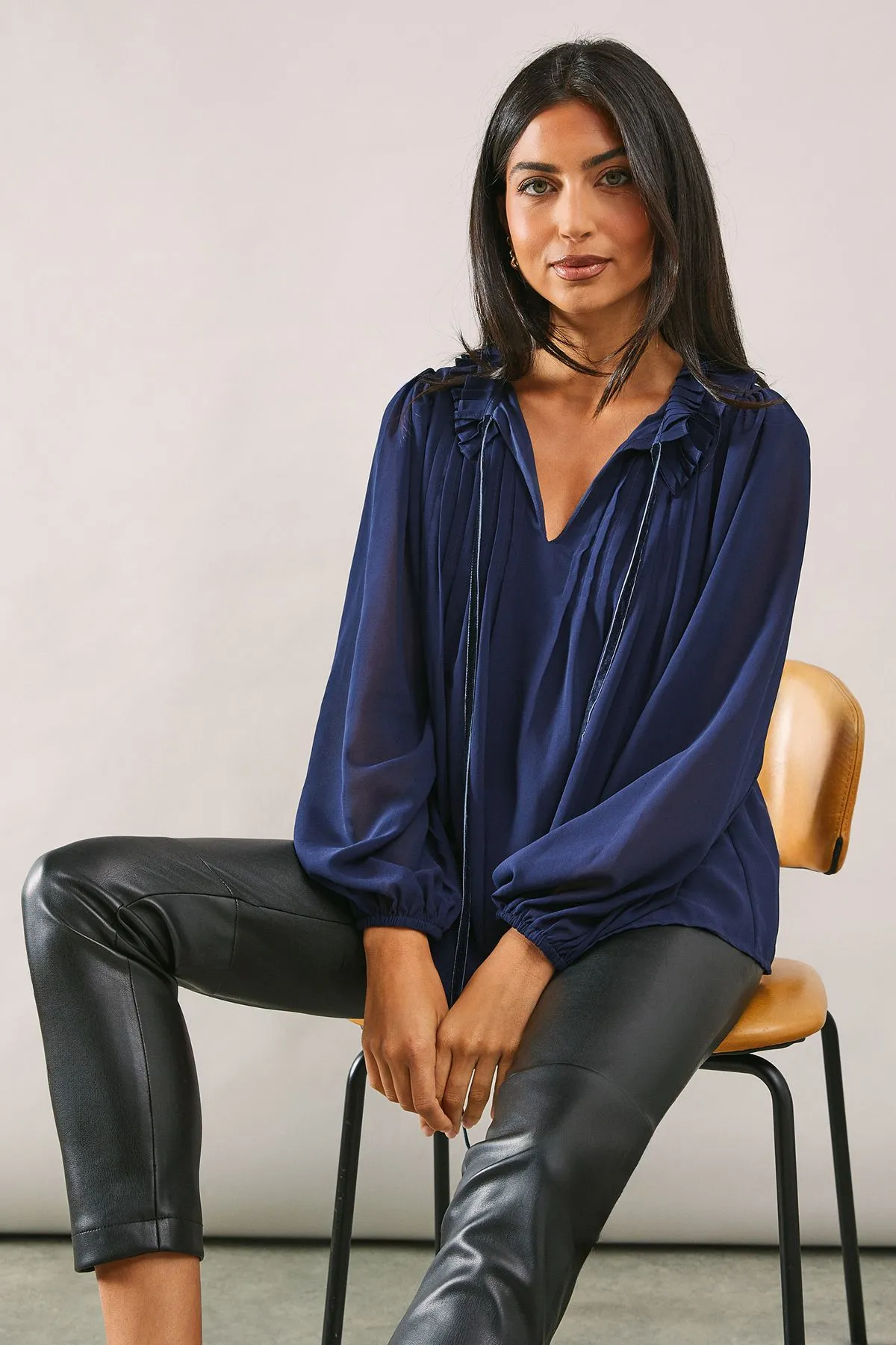 Velvet Trim Georgette Blouse