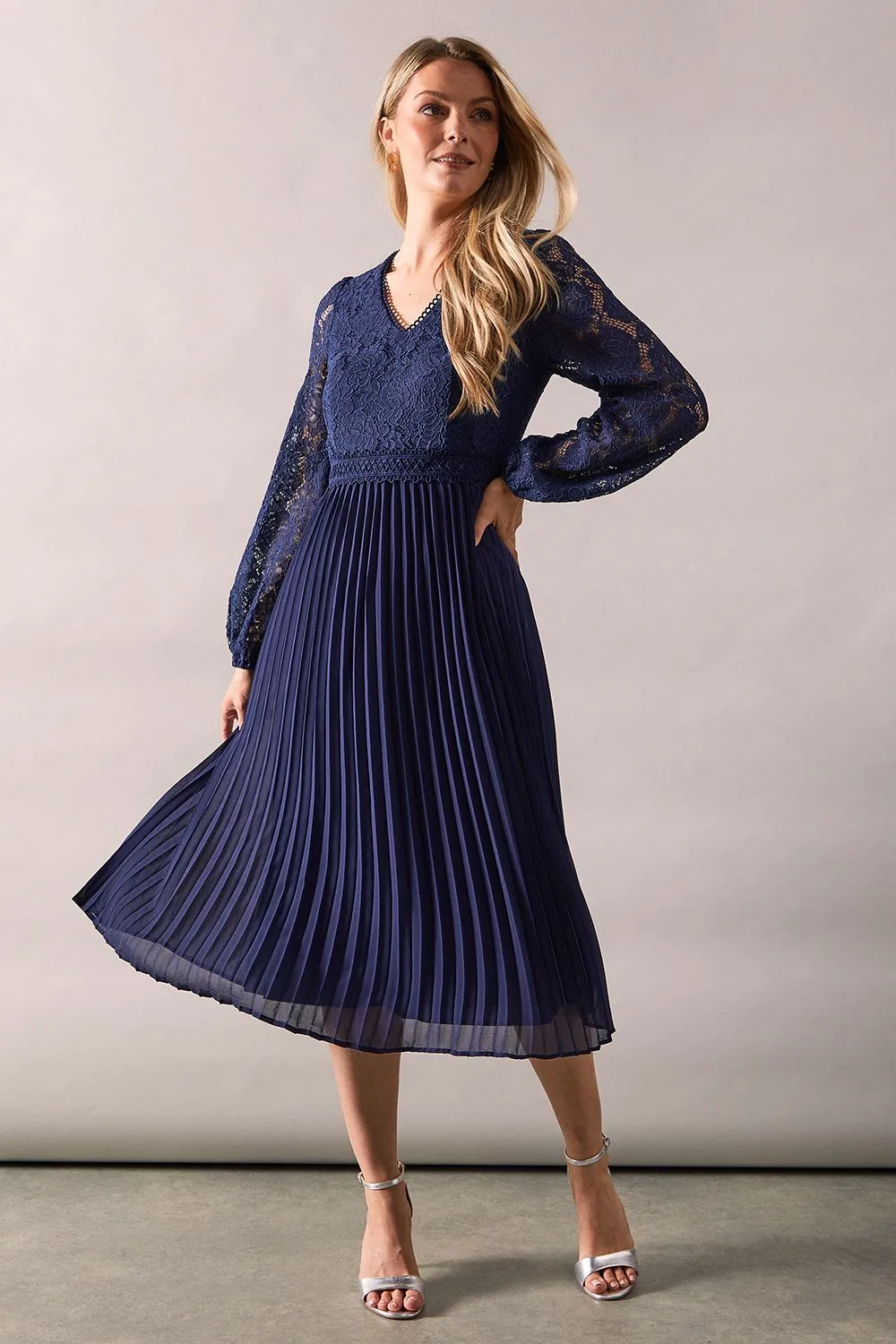 Occasion Lace Pleated Midi Dress