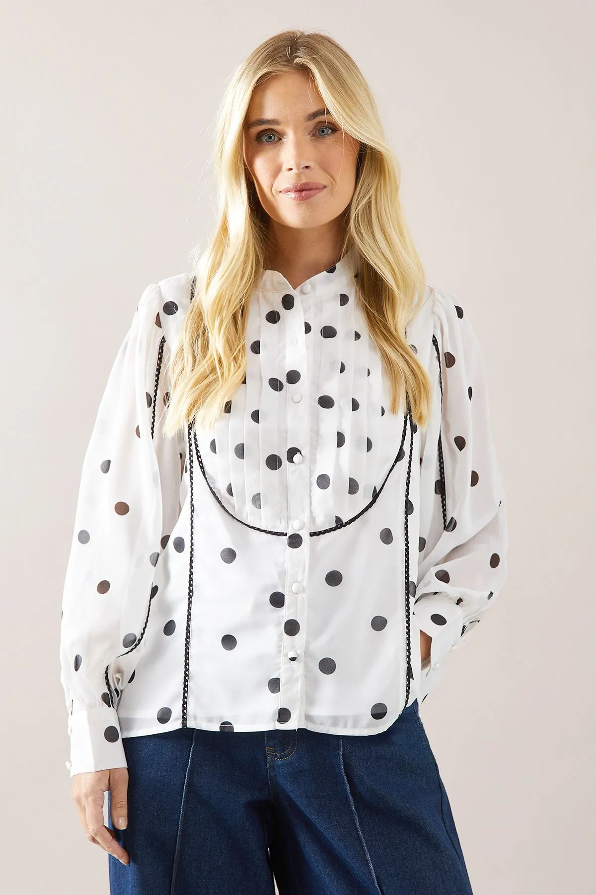 Petite Spot Print Button Front Blouse