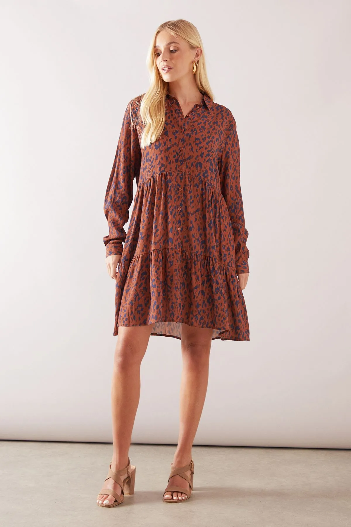 Petite Leopard Viscose Smock Dress