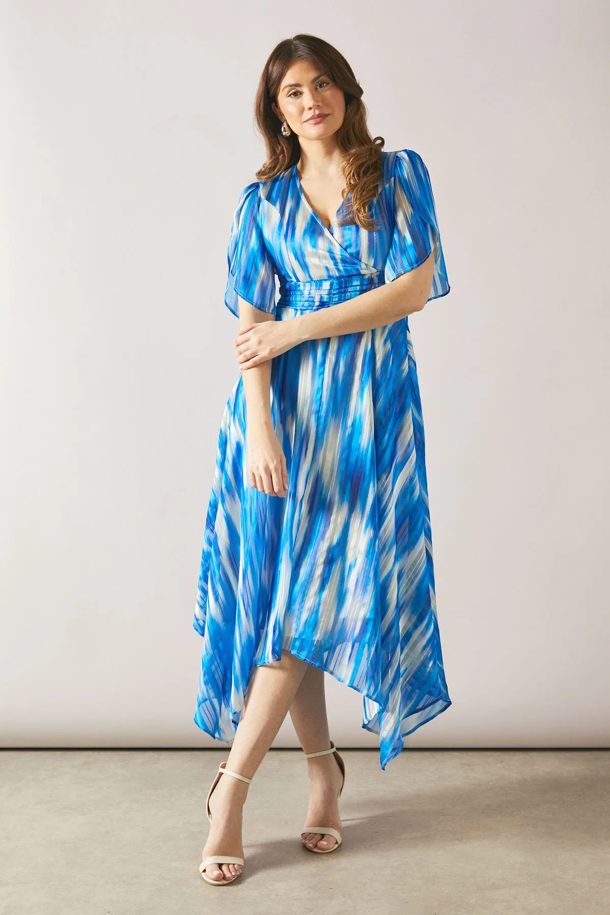 Abstract Burn Out Stripe Ruched Waist Midi Dress