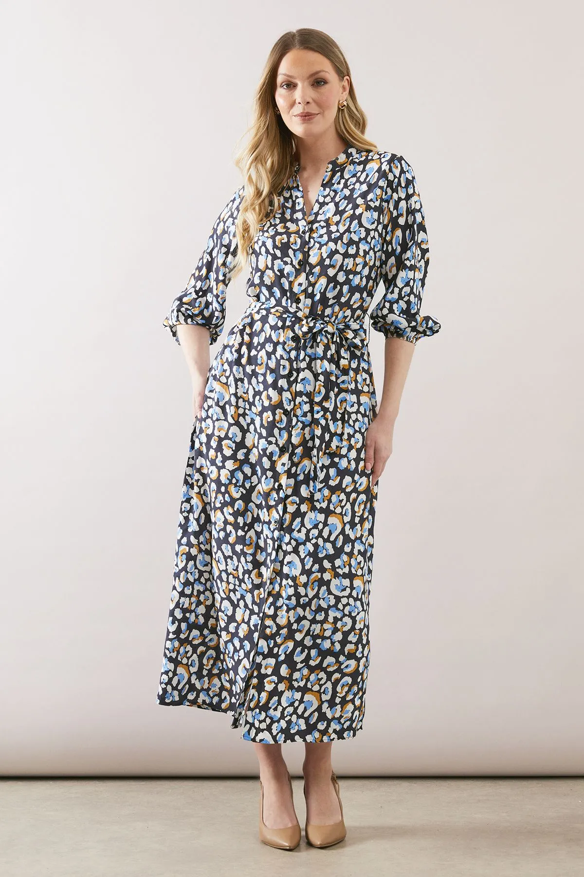 Leopard Print Button Through Midi Shirt Dress