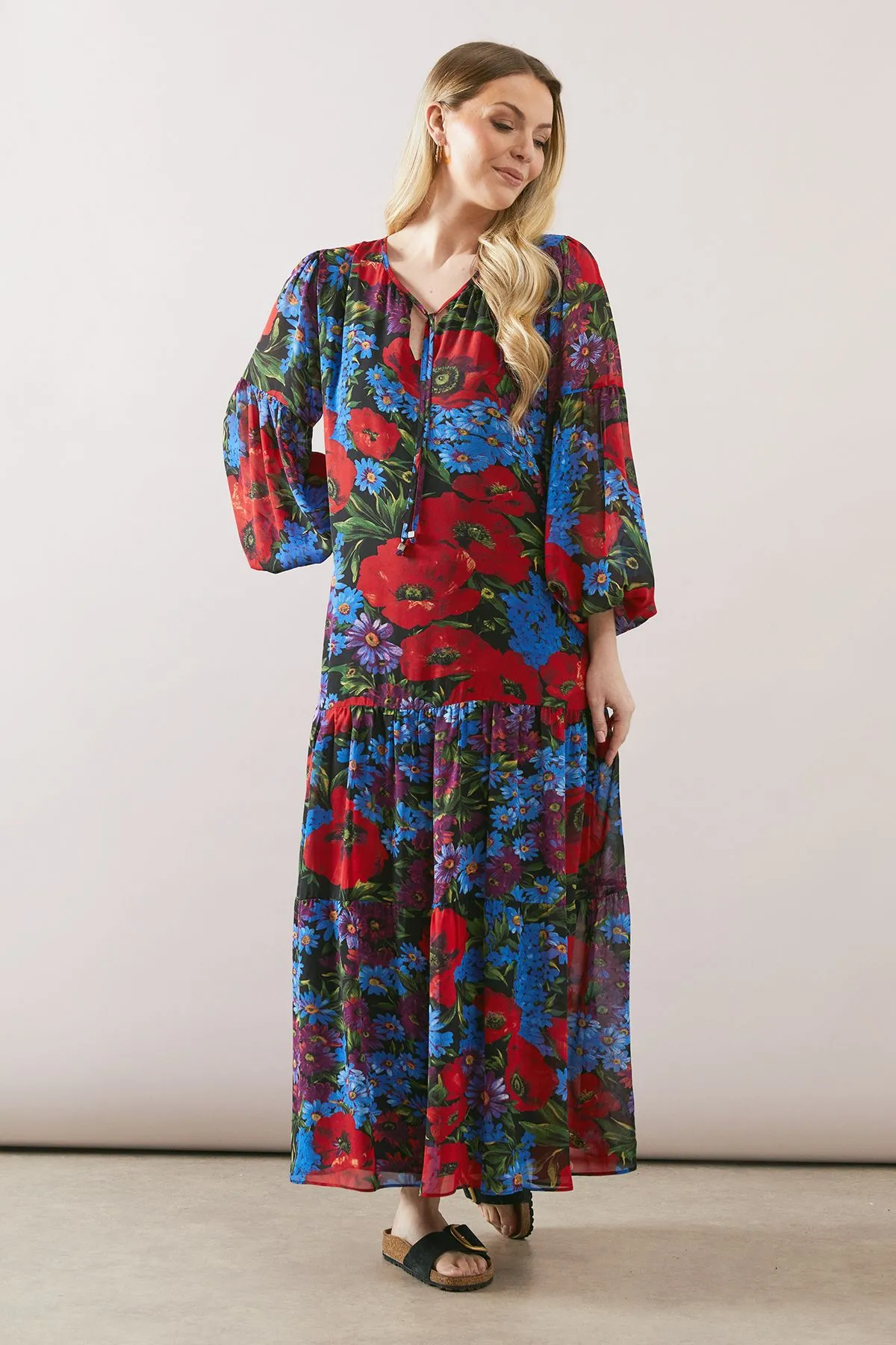 Floral Chiffon Smock Maxi Dress