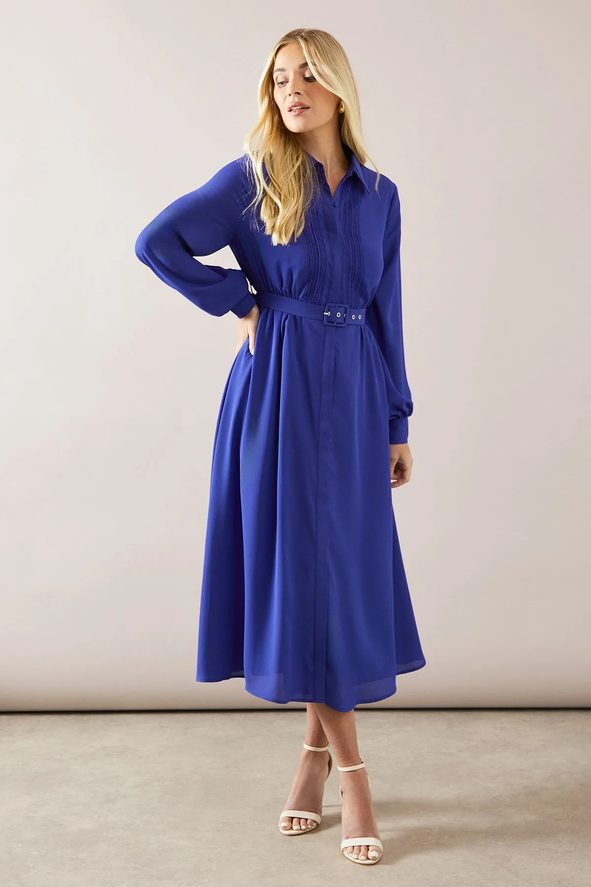 Petite Occasion Belted Shirt Midi Dress