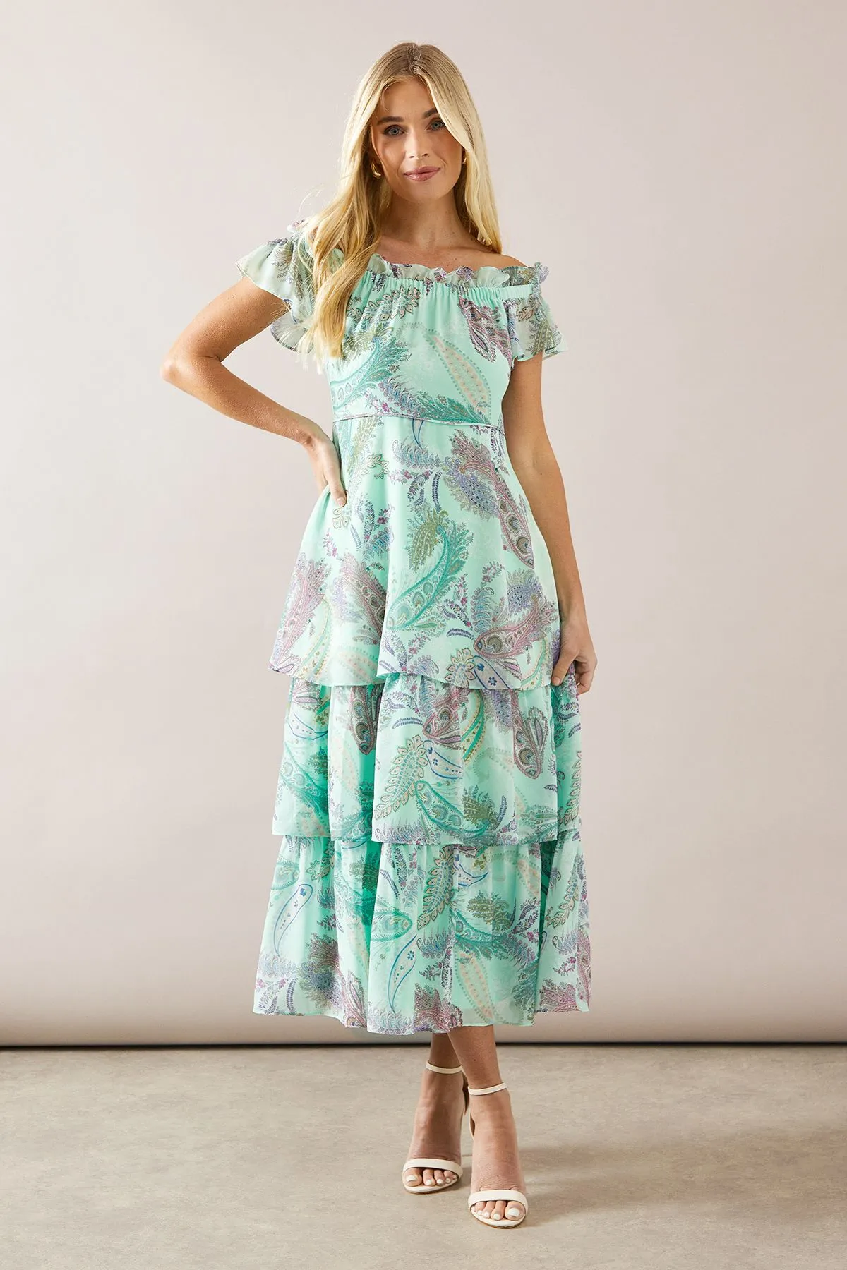 Off-Shoulder Tiered Midaxi Dress