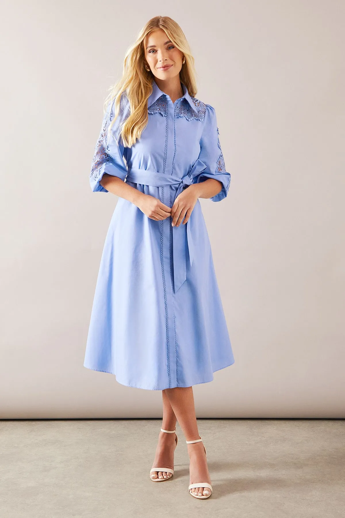 Petite Occasion Cotton Cutwork Detail Shirt Dress