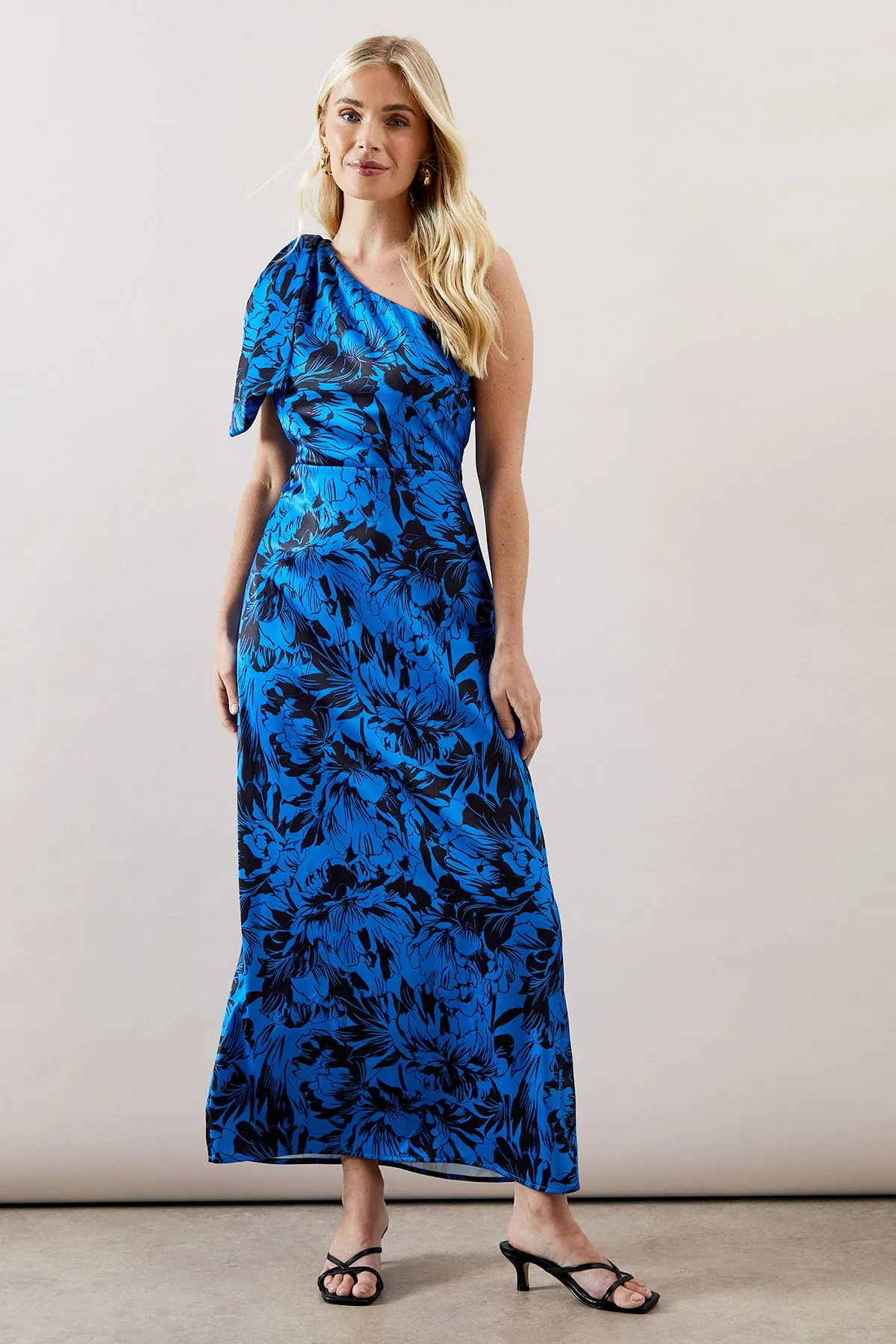 Printed Bow Shoulder Midi Dress