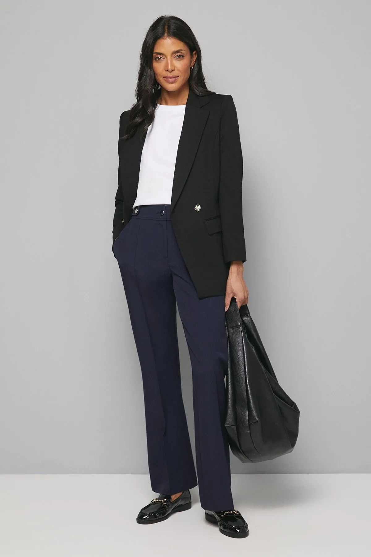 Navy Smart Bootcut Leg Trousers