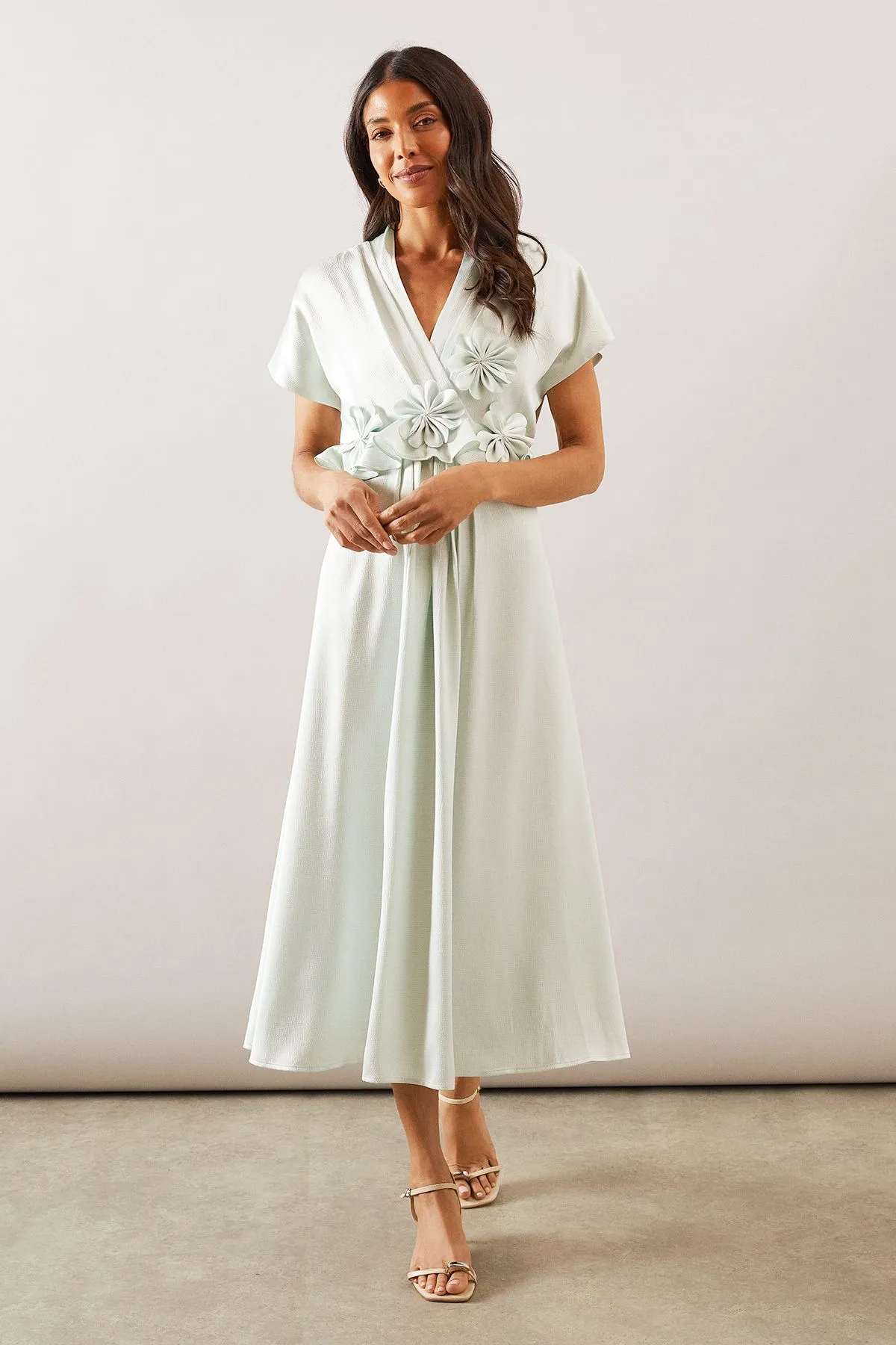 Crinkle Satin Flower Corsage Dress